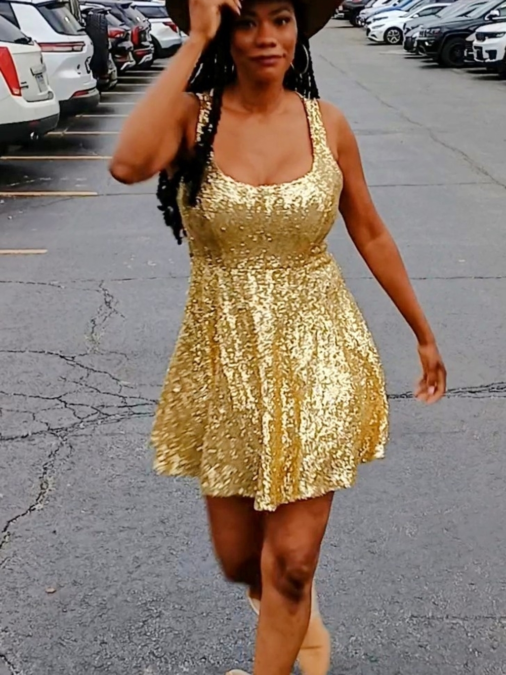 B Darlin Gold Sequin Fit-and-Flare Mini Dress - Picture 3 of 13